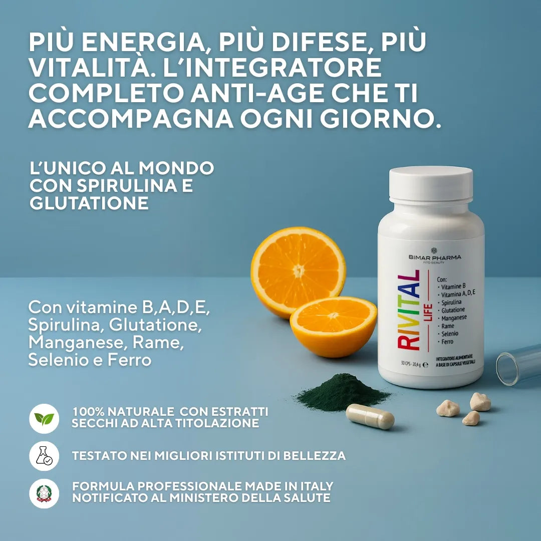 Rivital Life – Multivitaminico Multiminerale completo con Spirulina, Glutatione e 15+ nutrienti essenziali